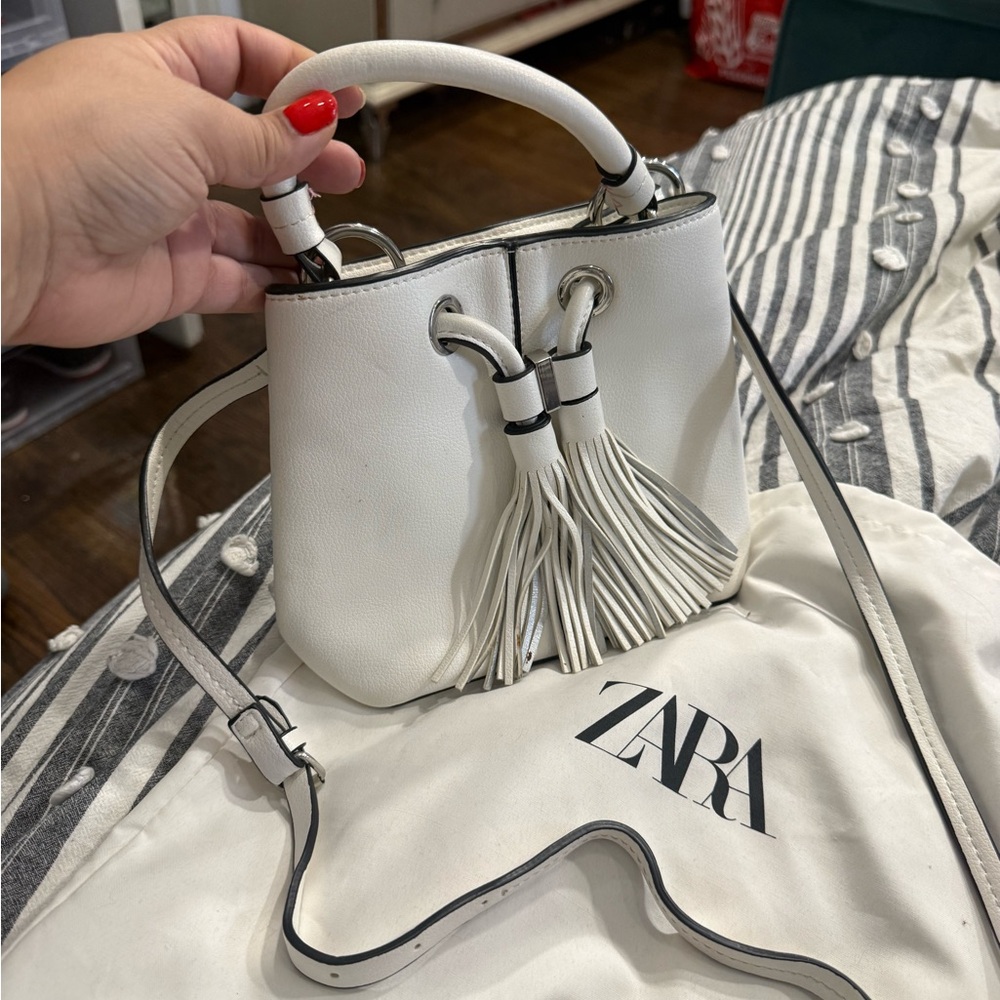 Zara white Mini Bag with Tassels
